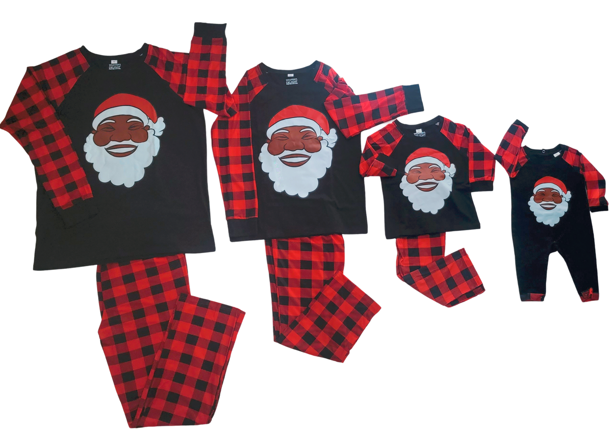WYTNRY Blue Gift Wrap — Wyntry Collection - Black Santa Family Pajamas